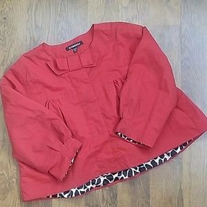 DIMRI Jacket Cropped Solid Red Animal Print Lining